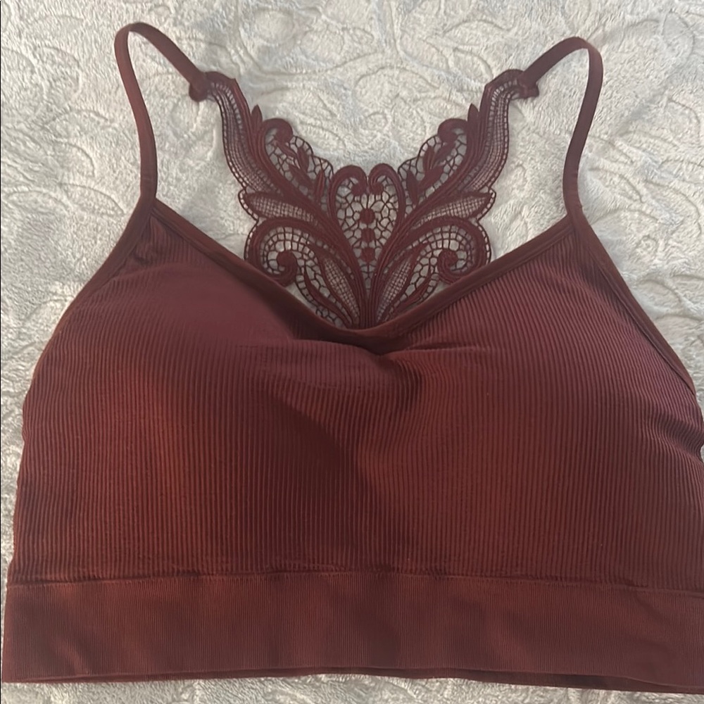 Elegant Lace-Back Bralette - Burgundy